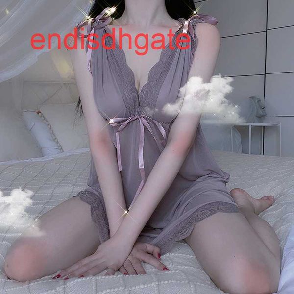 deep female v pajamas low cut lace underwear t-shaped pants nightdress, Black;white