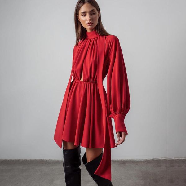 casual dresses hirigin autumn elegant high collar mini pleated dress 2022 office lady long lantern sleeve cutout waist vestidos, Black;gray
casual dresses hirigin autumn elegant high collar mini pleated dress 2022 office lady long lantern sleeve cutout waist vestidos, Black;gray