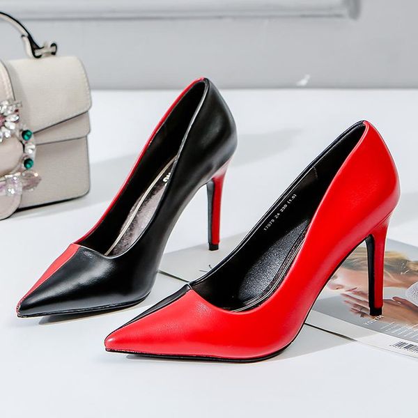dress shoes professional women's super high-heeled pointed stiletto two-color stitching single fashion comfortable high heels, Black
dress shoes professional women's super high-heeled pointed stiletto two-color stitching single fashion comfortable high heels, Black