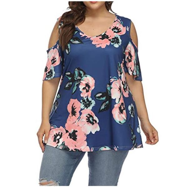 women's t-shirt large size women floral print short sleeve leakage shoulder o-neck up fft, White
women's t-shirt large size women floral print short sleeve leakage shoulder o-neck up fft, White