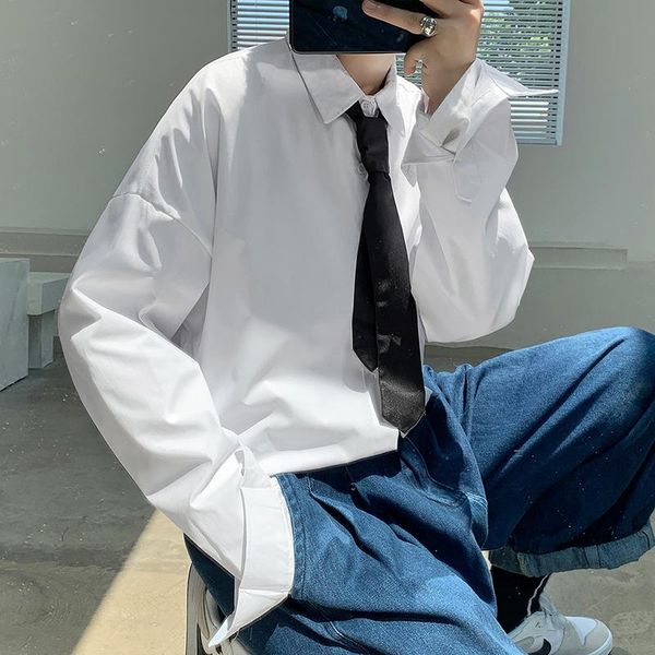 men's casual shirts spring autumn solid color shirt men korean fashion loose business formal streetwear social long sleeve, White;black
men's casual shirts spring autumn solid color shirt men korean fashion loose business formal streetwear social long sleeve, White;black