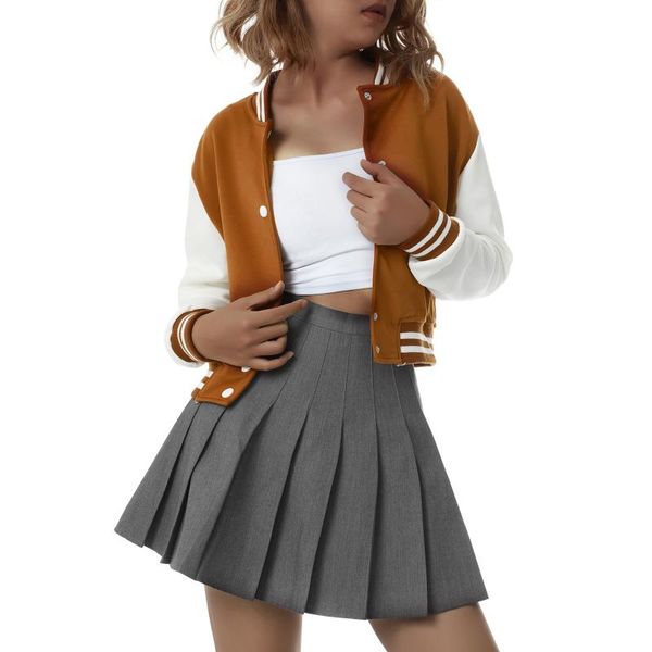 women's jackets women loose baseball long sleeve contrast color button down cropped, Black;brown
women's jackets women loose baseball long sleeve contrast color button down cropped, Black;brown