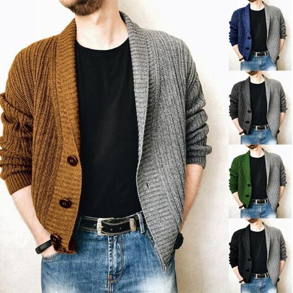men's sweaters autumn and spring 2021 two-color patchwork long-sleeve sweater knit coat cardigan single-breasted lapel, White;black
men's sweaters autumn and spring 2021 two-color patchwork long-sleeve sweater knit coat cardigan single-breasted lapel, White;black