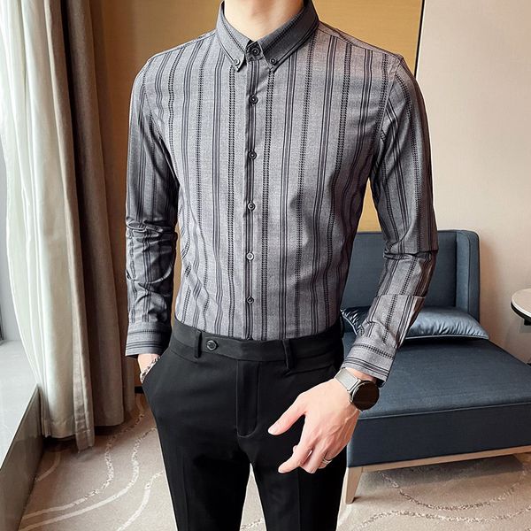 New Senhores Listrado Camisa Manga Longa Simples Fino Ajuste Formal Vestido Escritrio Blusa Alta Qualidade 3 270D, Black;brown
New Senhores Listrado Camisa Manga Longa Simples Fino Ajuste Formal Vestido Escritrio Blusa Alta Qualidade 3 270D, Black;brown