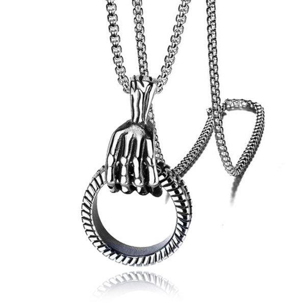 design jewelry 2021 personality men's domineering punk fashion accessories skeleton hand grip ring titanium steel pendant necklace, Silver
design jewelry 2021 personality men's domineering punk fashion accessories skeleton hand grip ring titanium steel pendant necklace, Silver