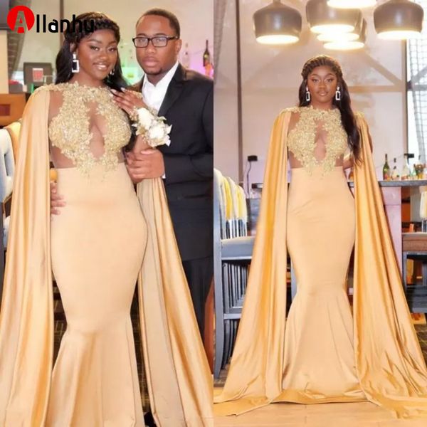 2022 2022 new modest mermaid prom dresses with cape lace applique jewel illusion bodice beaded sweep train custom made african girl evening, Black 
2022 2022 new modest mermaid prom dresses with cape lace applique jewel illusion bodice beaded sweep train custom made african girl evening, Black