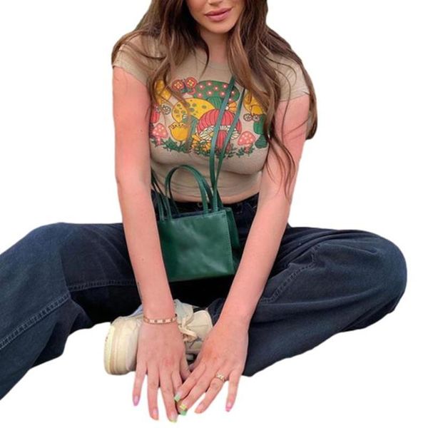 women's t-shirt round neck crop casual short sleeve slim fit cartoon mushroom print tee shirts women t-shirt navel women wear, White
women's t-shirt round neck crop casual short sleeve slim fit cartoon mushroom print tee shirts women t-shirt navel women wear, White
