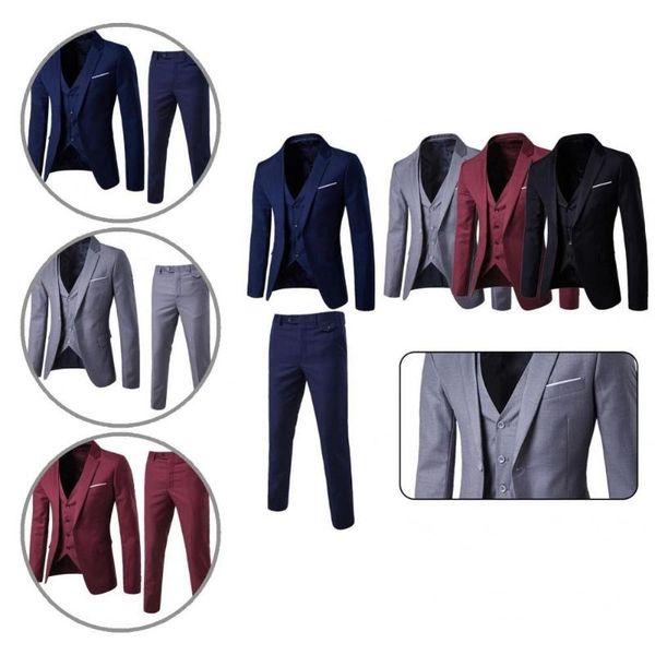 men's suits & blazers pockets male pure color buttons cuff blazer vest pants for business, White;black
men's suits & blazers pockets male pure color buttons cuff blazer vest pants for business, White;black