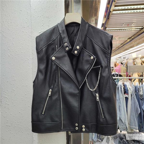 women's vests 2021 spring autumn faux leather waistcoat women korean ol style zipper chain short coat locomotive pu vest jacket, Black;white
women's vests 2021 spring autumn faux leather waistcoat women korean ol style zipper chain short coat locomotive pu vest jacket, Black;white