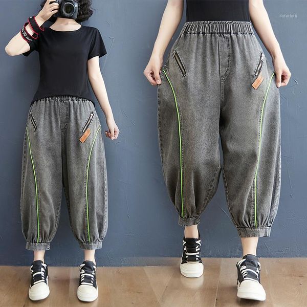 women's jeans summer oversize panelled spliced women zipper vintage elastic waist ankle-length loose denim harem pants female wild, Blue
women's jeans summer oversize panelled spliced women zipper vintage elastic waist ankle-length loose denim harem pants female wild, Blue