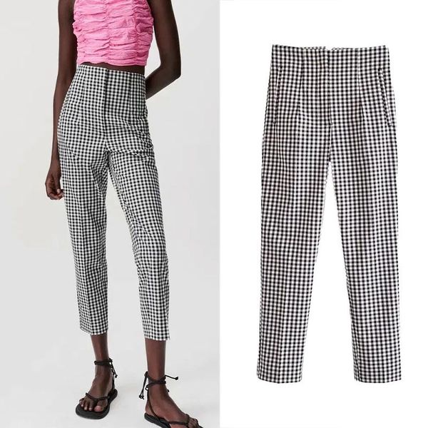 women's pants & capris summer fashion plaid high waist 2021 za vintage straight office pockets zipper female trousers casual all-match, Black;white
women's pants & capris summer fashion plaid high waist 2021 za vintage straight office pockets zipper female trousers casual all-match, Black;white
