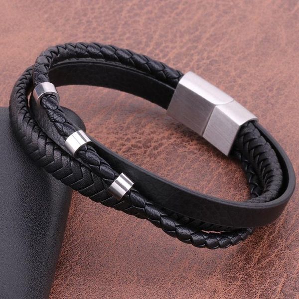 charm bracelets fashion retro simple woven geometric stainless steel cylindrical accessories men's leather rope bracelet jewelry, Golden;silver
charm bracelets fashion retro simple woven geometric stainless steel cylindrical accessories men's leather rope bracelet jewelry, Golden;silver