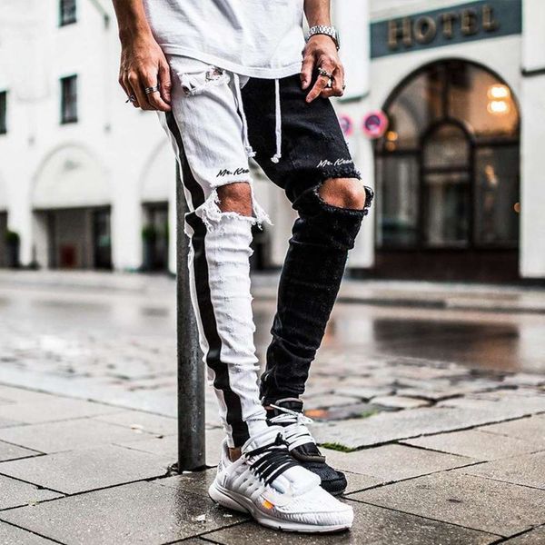 autumn new mens black white patchwork denim trousers foot zipper ripped jeans hip hop vintage skinny jeans man vaqueros hombre, Blue
autumn new mens black white patchwork denim trousers foot zipper ripped jeans hip hop vintage skinny jeans man vaqueros hombre, Blue