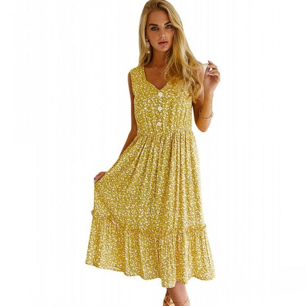 floral print beach dress women 2021 summer new sleeveless v neck dress with buttons fashion elegant ruffles vestidos robe yellow, Black;gray
floral print beach dress women 2021 summer new sleeveless v neck dress with buttons fashion elegant ruffles vestidos robe yellow, Black;gray
