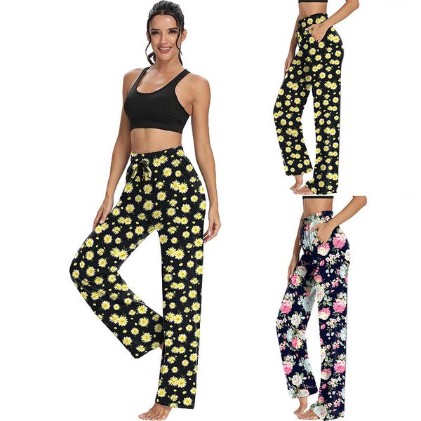 2021 spring and summer new style women's pants printed lace up yoga leisure wide leg pants, White;black
2021 spring and summer new style women's pants printed lace up yoga leisure wide leg pants, White;black