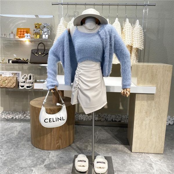 women's knits & tees brand original design 2021 for pure style short suspender vest + single breasted long sleeved plush coat knitted s, White 
women's knits & tees brand original design 2021 for pure style short suspender vest + single breasted long sleeved plush coat knitted s, White