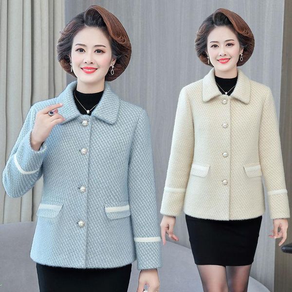 women's wool & blends autumn winter mink fleece jacket middle-aged female short cardigan woolen cloth large casual outerwear r893, Black
women's wool & blends autumn winter mink fleece jacket middle-aged female short cardigan woolen cloth large casual outerwear r893, Black