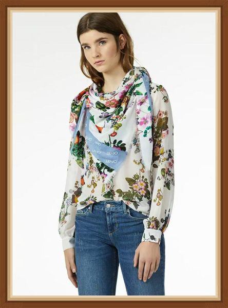 scarves italian logo women's scarf shawl printed floral design personality neck warm breathable large square, Blue;gray