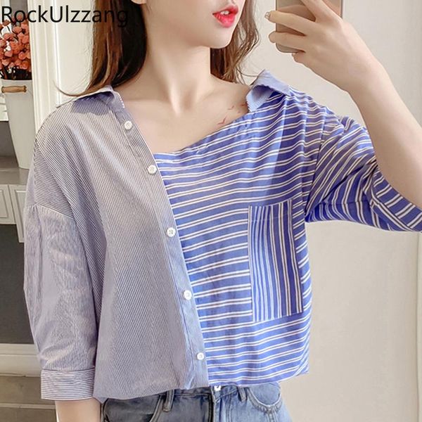 women's blouses & shirts patchwork contrast colorblock irregular striped pocket button shirt ladies elegant casual fashion blouse summe, White
women's blouses & shirts patchwork contrast colorblock irregular striped pocket button shirt ladies elegant casual fashion blouse summe, White