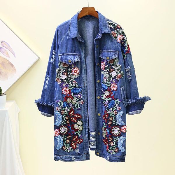 women's jackets denim jacket women flower embroidered single buttons long coat female jeans autumn casual holes windbreaker, Black;brown
women's jackets denim jacket women flower embroidered single buttons long coat female jeans autumn casual holes windbreaker, Black;brown