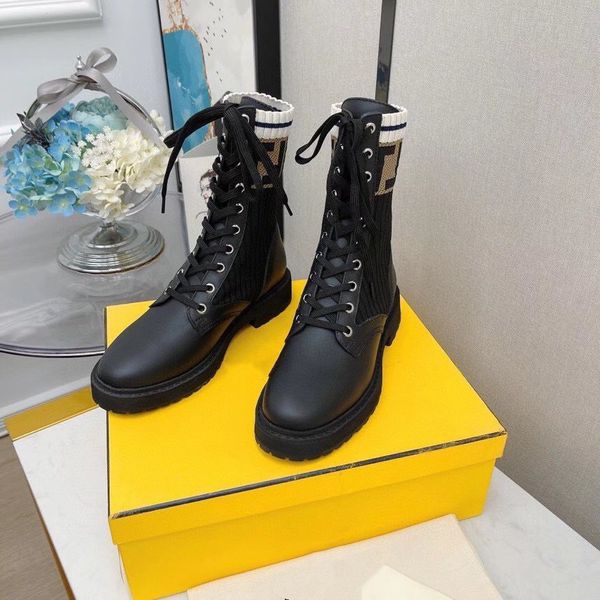 autumn winter fd letter lace up martin boots round head flat bottomed short stitched elastic knitted high middle sleeve outlets, Black
autumn winter fd letter lace up martin boots round head flat bottomed short stitched elastic knitted high middle sleeve outlets, Black