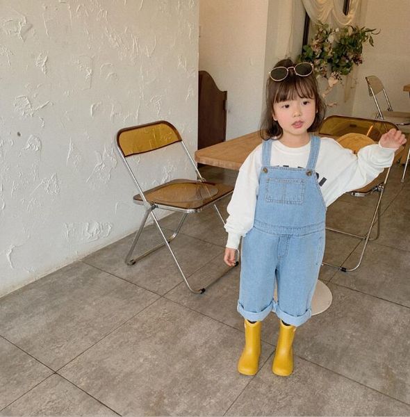 2021 new wholesale girls boys denim overalls spring cotton fashion kids pants 2-7 years yx709, Blue