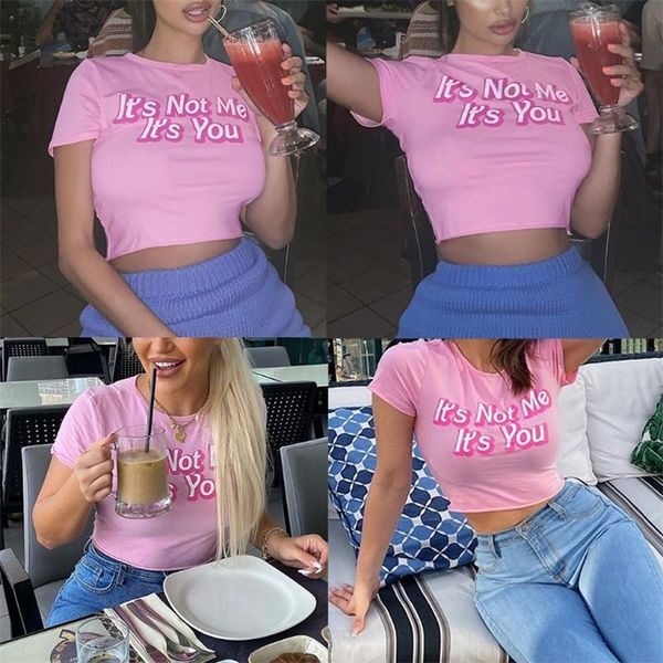 women short sleeve slim t-shirt its not me its you letters pink kawaii crop 210315, White
women short sleeve slim t-shirt its not me its you letters pink kawaii crop 210315, White