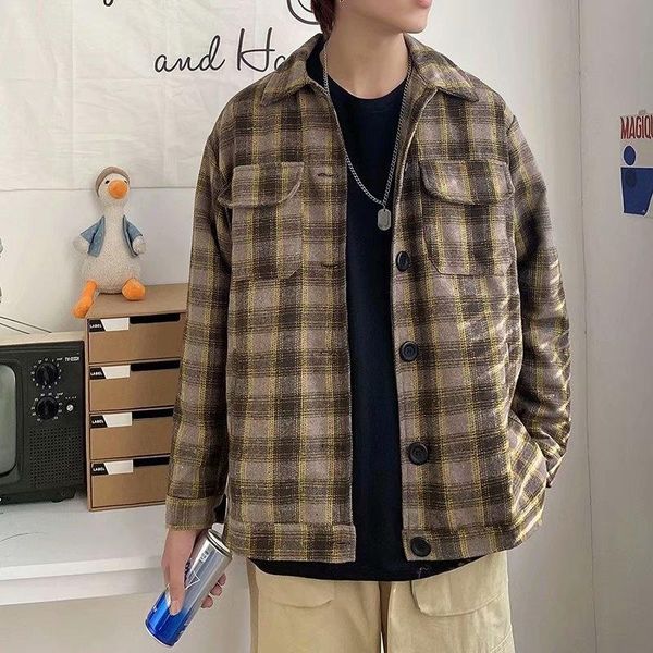 men's jackets autumn cotton plaid jacket fashion retro pocket tooling mens streetwear loose hip-hop bomber men outwear, Black;brown
men's jackets autumn cotton plaid jacket fashion retro pocket tooling mens streetwear loose hip-hop bomber men outwear, Black;brown