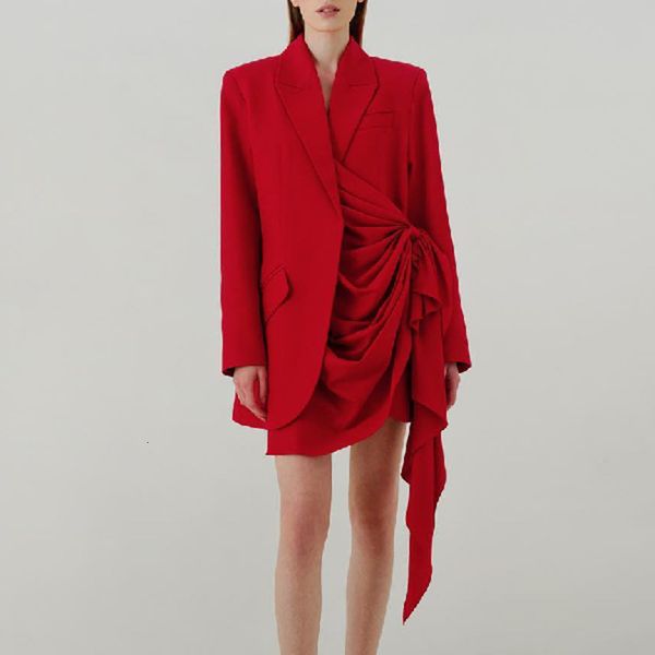 2021 new korean fashion women spring autumn elegant irregular draped slim blazer femenino red/black woman jacket s154, White;black
2021 new korean fashion women spring autumn elegant irregular draped slim blazer femenino red/black woman jacket s154, White;black