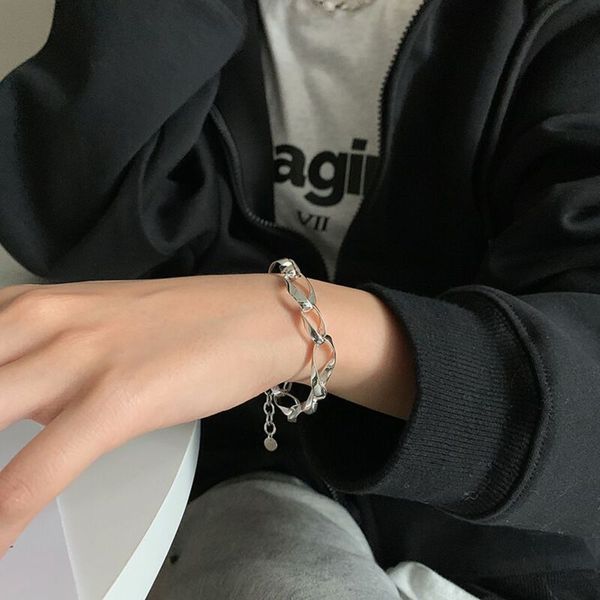 925 silver irregular twisted bracelet women wave oval clasp cool wind chain bracelet, Black
925 silver irregular twisted bracelet women wave oval clasp cool wind chain bracelet, Black
