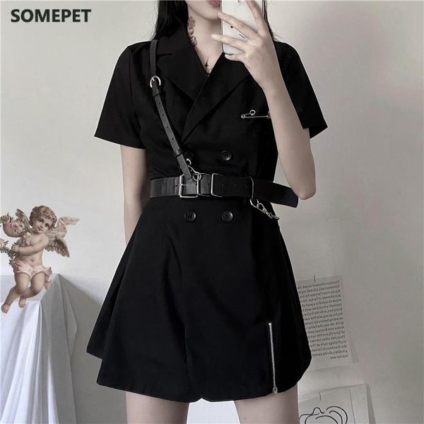 casual dresses black gothic dress korean harajuku vintage mini suit summer for women 2021 elegant office clothes cosplay, Black;gray 
casual dresses black gothic dress korean harajuku vintage mini suit summer for women 2021 elegant office clothes cosplay, Black;gray
