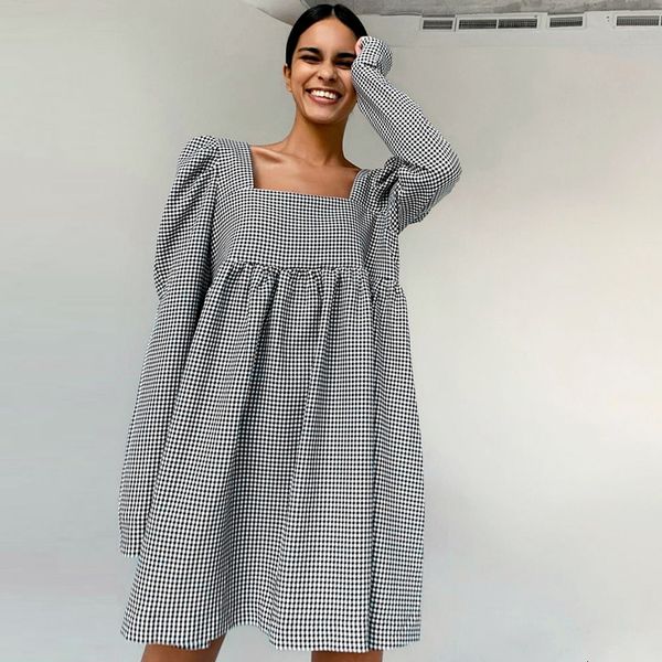 black white plaid summer casual mini 2021 sleeve square neck vintage elegant ladies a line women es nyod, Black;gray
black white plaid summer casual mini 2021 sleeve square neck vintage elegant ladies a line women es nyod, Black;gray