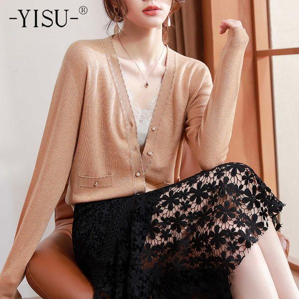 women's knits & tees yisu 2021 wool spring casual women sweater cardigan solid color v-neck female knitted thin section, White
women's knits & tees yisu 2021 wool spring casual women sweater cardigan solid color v-neck female knitted thin section, White