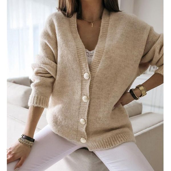 women's knits & tees nice autumn and winter loose v-neck long-sleeved solid color single-breasted slim knit cardigan office ladies jack, White
women's knits & tees nice autumn and winter loose v-neck long-sleeved solid color single-breasted slim knit cardigan office ladies jack, White