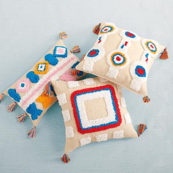 pillow case morocco bohemian handmade embroidery cushion cover flowers with tassels sofa seat simple home decor