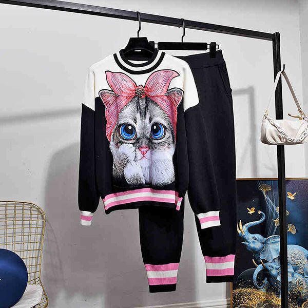 women's two piece pants fashion cartoon knitted tracksuit set women patchwork pullover sweater long outfits female loose casu 13rs, White
women's two piece pants fashion cartoon knitted tracksuit set women patchwork pullover sweater long outfits female loose casu 13rs, White