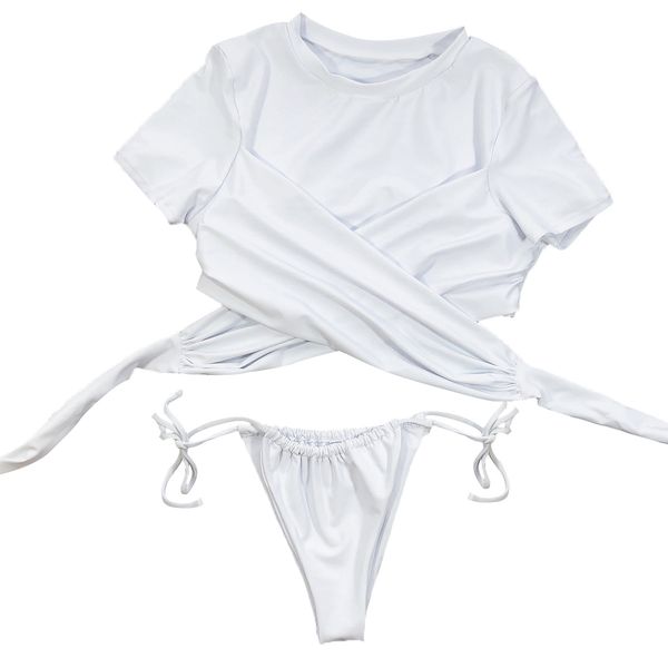 simple bandage white two piece suits swimsuit women short sleeve padded lace up crop thong beachwear bathing suits, Black
simple bandage white two piece suits swimsuit women short sleeve padded lace up crop thong beachwear bathing suits, Black