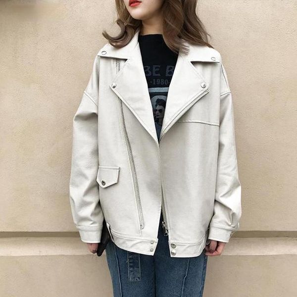 women's leather & faux guilantu pu jacket women fashion bright colors beige motorcycle coat short biker soft female, Black
women's leather & faux guilantu pu jacket women fashion bright colors beige motorcycle coat short biker soft female, Black