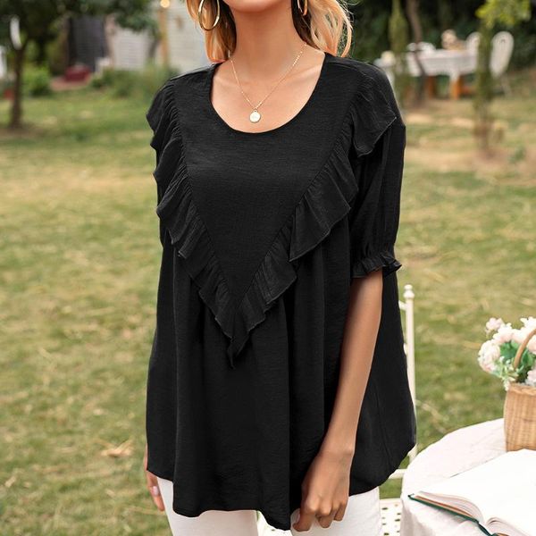 women's blouses & shirts 2021 summer loose mid-length hedging ruffled round neck short-sleeved shirt fashion large size blouse women, White
women's blouses & shirts 2021 summer loose mid-length hedging ruffled round neck short-sleeved shirt fashion large size blouse women, White
