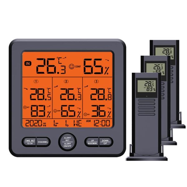 smart home control digital thermohygrometer wireless with 3 remote sensors 98ft/ 30malarm calibration temperature humidity monitor
smart home control digital thermohygrometer wireless with 3 remote sensors 98ft/ 30malarm calibration temperature humidity monitor