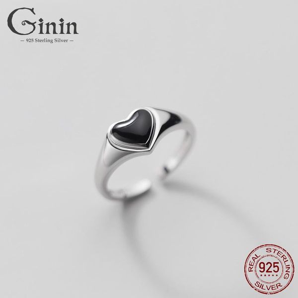 cluster rings ginin 925 sterling silver ring women's black heart shape index finger opening adjustable 2021 trendy party gift jewelry, Golden;silver 
cluster rings ginin 925 sterling silver ring women's black heart shape index finger opening adjustable 2021 trendy party gift jewelry, Golden;silver