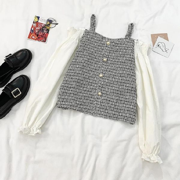 women's blouses & shirts autumn women spaghetti strap full sleeve loose patchwork tweed tide blouse shirt pink blue wine red black 334, White
women's blouses & shirts autumn women spaghetti strap full sleeve loose patchwork tweed tide blouse shirt pink blue wine red black 334, White