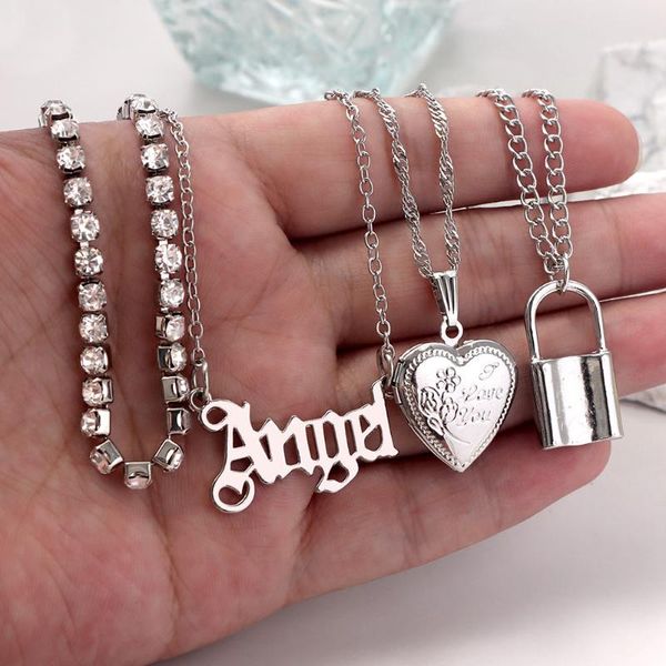 chains flatfoosie punk silver color angel letter metal pendant necklace for women multi-layer heart lock crystal chain jewelry
chains flatfoosie punk silver color angel letter metal pendant necklace for women multi-layer heart lock crystal chain jewelry