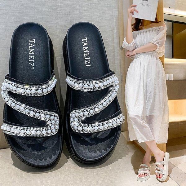 slippers 2021 platform sandals summer women fashion rhinestone pearl thick bottom wedges casual shoes, Black
slippers 2021 platform sandals summer women fashion rhinestone pearl thick bottom wedges casual shoes, Black