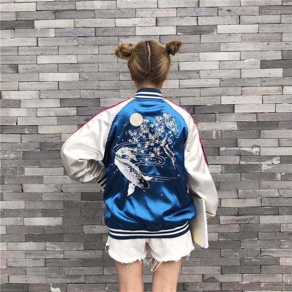 fish satin casual bomber jacket coat streetwear winter autumn women embroidery thin baseball jacket sukajan eimrm, Black
fish satin casual bomber jacket coat streetwear winter autumn women embroidery thin baseball jacket sukajan eimrm, Black