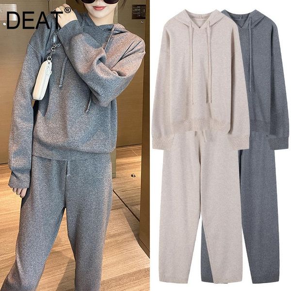deat new autumn and winter fashion casual solid color long sleeve loose hooded sweater straight pants two-piece set sg392, White
deat new autumn and winter fashion casual solid color long sleeve loose hooded sweater straight pants two-piece set sg392, White