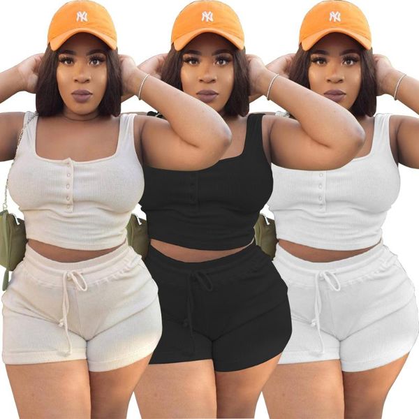 plus size tracksuits solid color two piece summer women's clothing sleeveless vest collar personality lace up single breasted casual lo, Black
plus size tracksuits solid color two piece summer women's clothing sleeveless vest collar personality lace up single breasted casual lo, Black