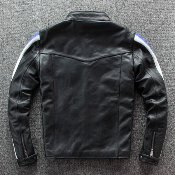 men's leather & faux fashion men stand collar cowhide real jacket biker slim fit side striped coat colors mixed genuine, Black
men's leather & faux fashion men stand collar cowhide real jacket biker slim fit side striped coat colors mixed genuine, Black