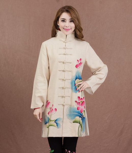 women's jackets chinese women jacket windbreaker retro spring autumn hand-painted lotus tang suit cotton and linen long coat, Black;brown
women's jackets chinese women jacket windbreaker retro spring autumn hand-painted lotus tang suit cotton and linen long coat, Black;brown