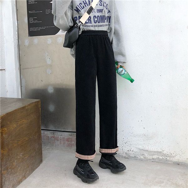 2021 new thin veet cord wide women's leg waist high retro cotton loose in straight line casual pants 215u, Black;white
2021 new thin veet cord wide women's leg waist high retro cotton loose in straight line casual pants 215u, Black;white
